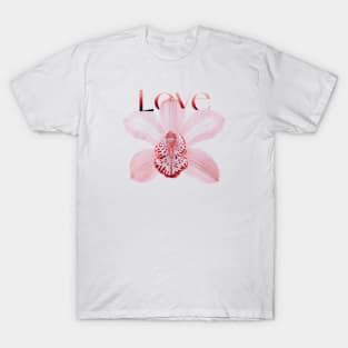 Light Pink Orchid with Text Love T-Shirt